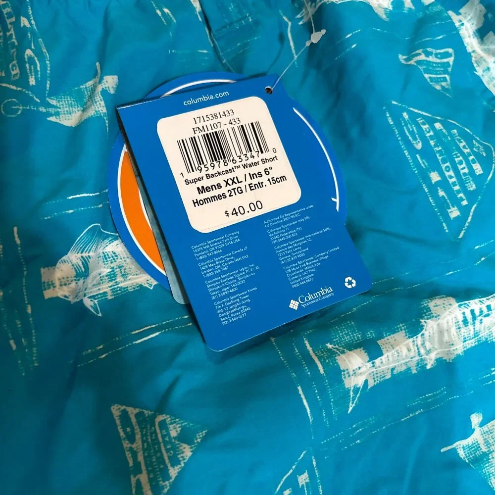 NWT Columbia PFG Blue Fish Print Super Backcast Water Shorts – Men’s XXL‎